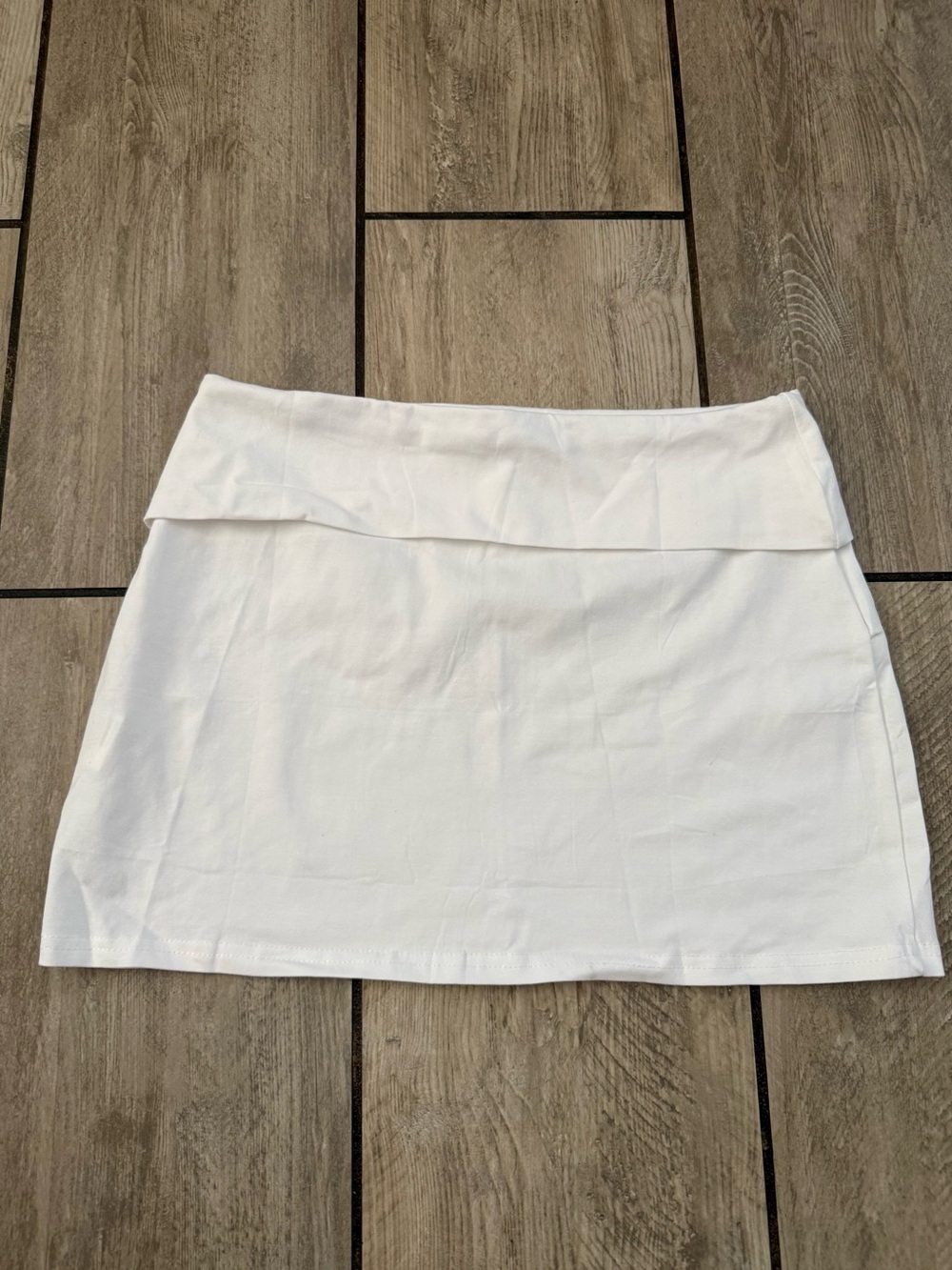 White Fold-Over Waist Mini Skirt